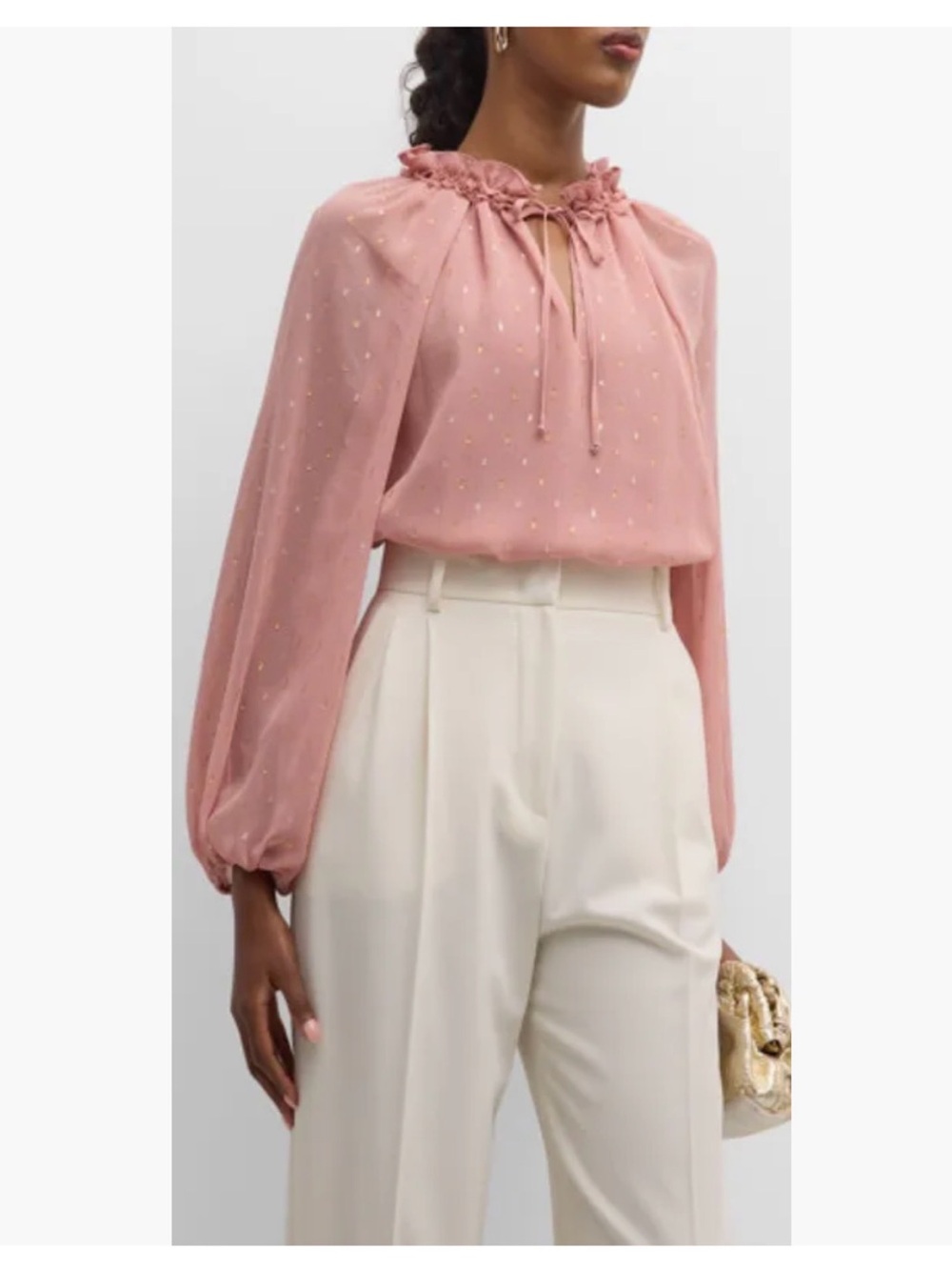 Kobi Halperin Dusty Pink Ruffle-Tie Long Sleeve. Zena Blouse